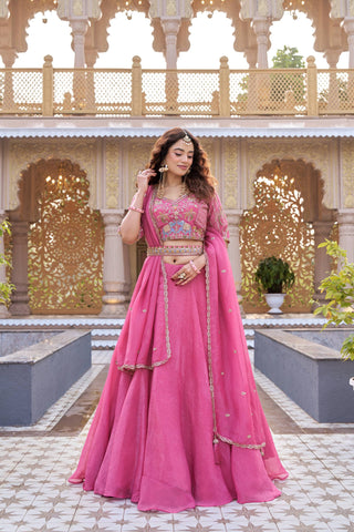 Exclusive Beige Crunchy Heavy Embroidery Lehenga