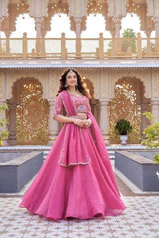 Exclusive Beige Crunchy Heavy Embroidery Lehenga