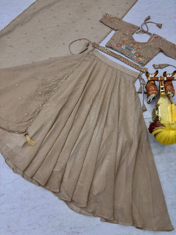 Exclusive Beige Crunchy Heavy Embroidery Lehenga