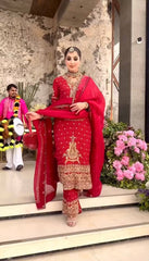 Amazing Red Crunchy Silk with Sequence Work Sharara Suit