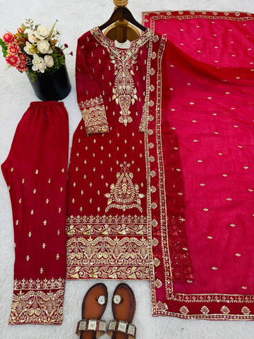 Amazing Red Crunchy Silk with Sequence Work Sharara Suit