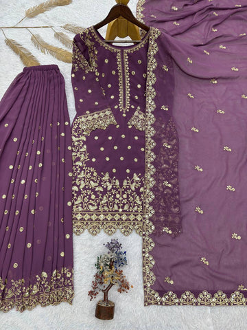 Fabulous White Faux Georgette Embroidery Sharara Suit