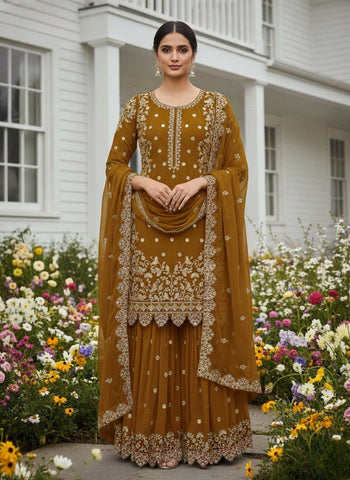 Fabulous White Faux Georgette Embroidery Sharara Suit