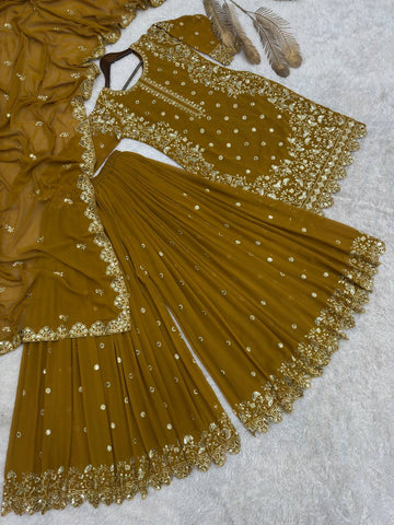 Fabulous White Faux Georgette Embroidery Sharara Suit