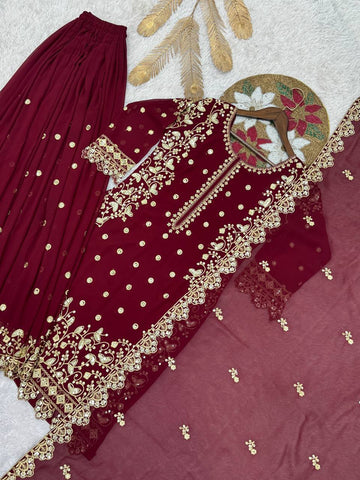 Fabulous White Faux Georgette Embroidery Sharara Suit