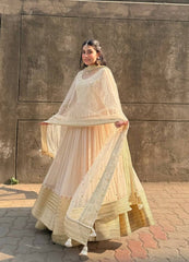 Lovely Cream Georgette with Sequins Work Anarkali Suit