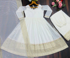 Lovely Cream Georgette with Sequins Work Anarkali Suit