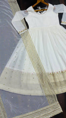 Lovely Cream Georgette with Sequins Work Anarkali Suit