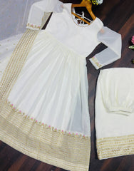 Lovely Cream Georgette with Sequins Work Anarkali Suit