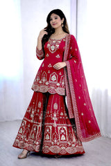 Exclusive White Fox Georgette Embroidery Work Sharara Suit