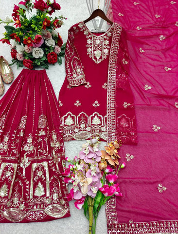 Exclusive White Fox Georgette Embroidery Work Sharara Suit