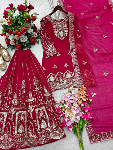 Exclusive White Fox Georgette Embroidery Work Sharara Suit