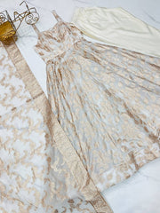 Stunning White Banarasi Jacquard with Fancy Work Anarkali Suit