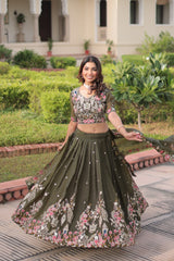 Gorgeous Gold Crush Sequins Zari Embroidered Lehenga