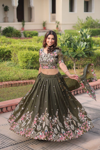 Gorgeous Gold Crush Sequins Zari Embroidered Lehenga
