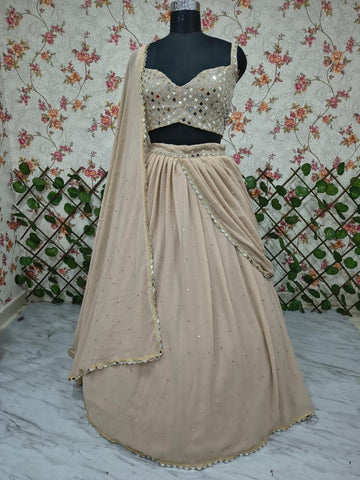 Luxuriant Beige Faux Georgette Sequins Work Lehenga Saree