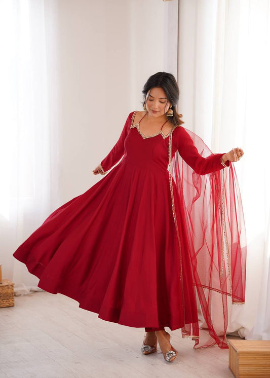 Attractive Roman silk with Lace Work Anarkali