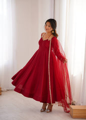 Attractive Roman silk with Lace Work Anarkali