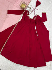 Attractive Roman silk with Lace Work Anarkali