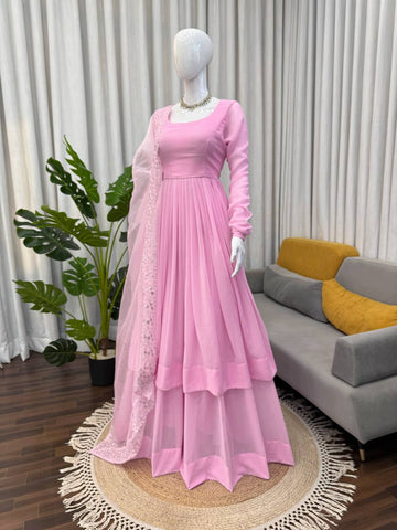 Charming Pink Organza Silk with Sequence Work Sharara Suit