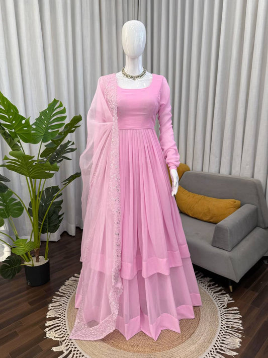 Charming Pink Organza Silk with Sequence Work Sharara Suit
