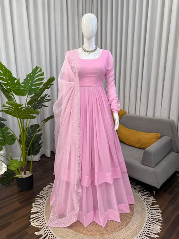 Charming Pink Organza Silk with Sequence Work Sharara Suit