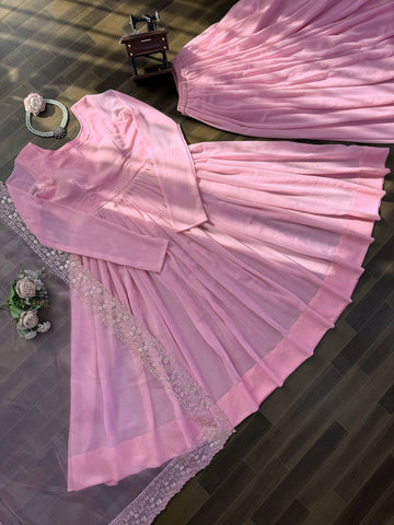 Charming Pink Organza Silk with Sequence Work Sharara Suit
