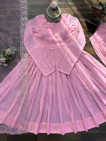 Charming Pink Organza Silk with Sequence Work Sharara Suit