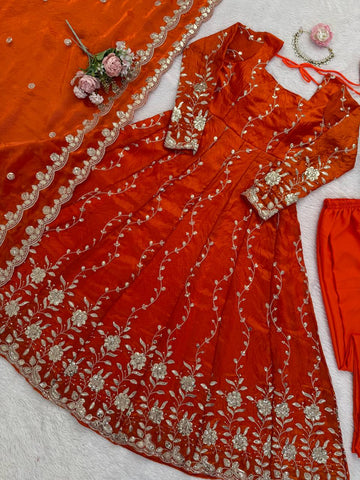 Exclusive Wine Fendy Silk with Thread Work Anarkali Suit