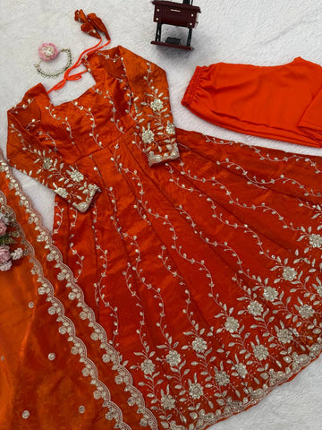 Exclusive Wine Fendy Silk with Thread Work Anarkali Suit