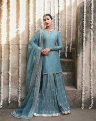 Blue Fuax Georgette Heavy Embroidery Sharara Suit
