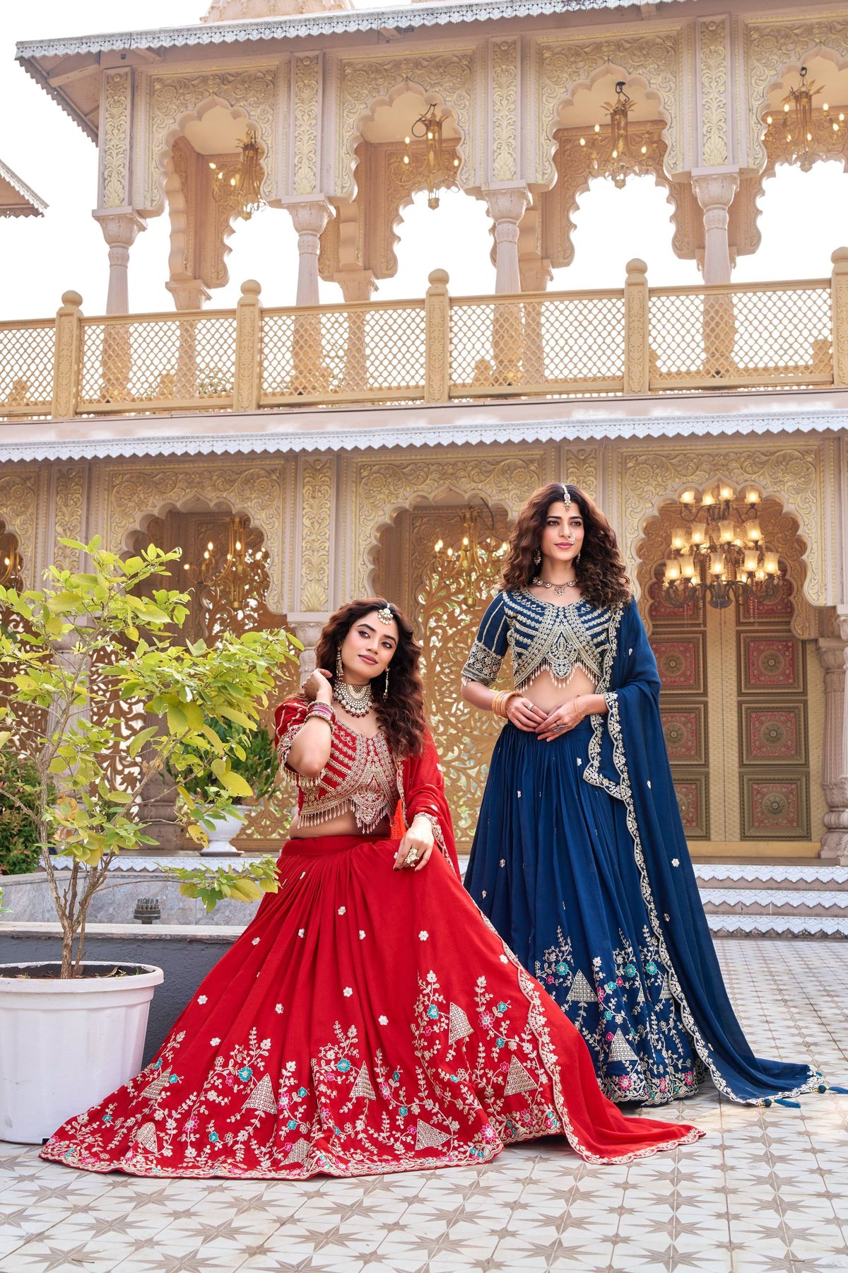Captivating Red Vichitra Embroidery Lehenga