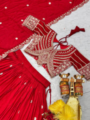 Captivating Red Vichitra Embroidery Lehenga
