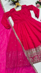 Amazing Red Rayon with Sequins Work Sharara Suit