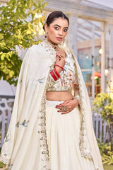 Exclusive White Vichitra Embroidery Sequence Work Lehenga
