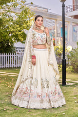 Exclusive White Vichitra Embroidery Sequence Work Lehenga