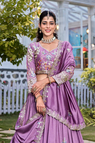 Exclusive White Vichitra Embroidery Sequence Work Lehenga