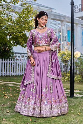 Exclusive White Vichitra Embroidery Sequence Work Lehenga