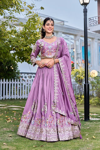 Exclusive White Vichitra Embroidery Sequence Work Lehenga