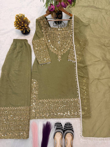 Alluring Pink Heavy Crunchy Silk Thread Work Sharara Suit