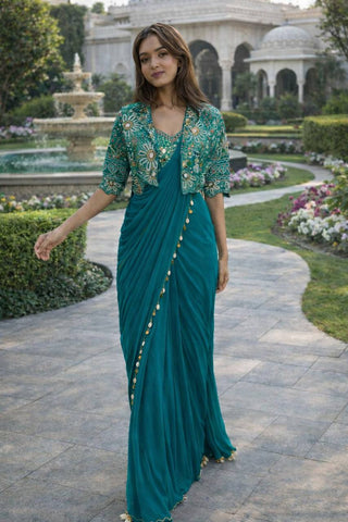 Exclusive Yellow Heavy Crepe Silk Lace Work Saree