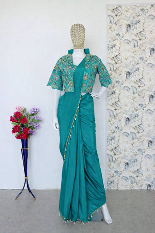 Exclusive Yellow Heavy Crepe Silk Lace Work Saree