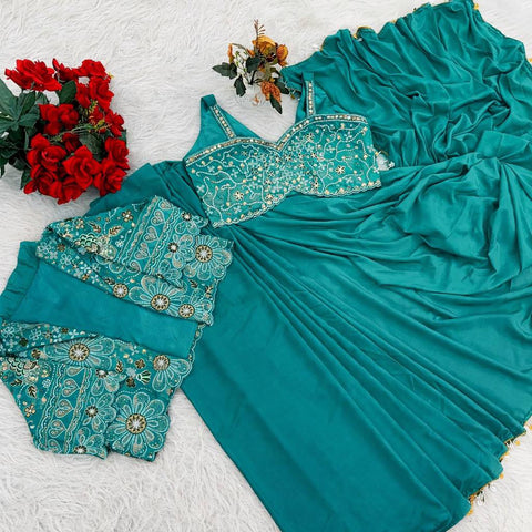 Exclusive Yellow Heavy Crepe Silk Lace Work Saree