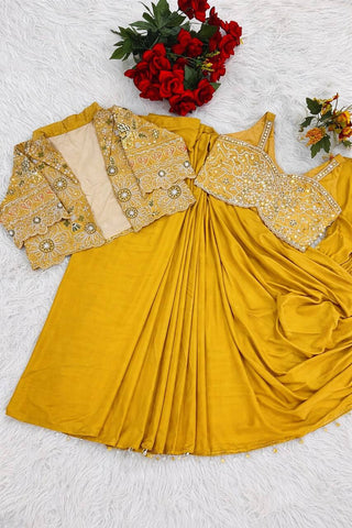 Exclusive Yellow Heavy Crepe Silk Lace Work Saree