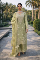 Amazing Green Jmc Silk Thread Work Plazo Suit