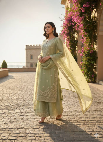 Amazing Green Jmc Silk Thread Work Plazo Suit