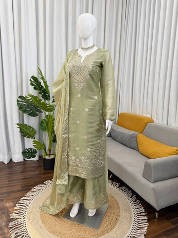 Amazing Green Jmc Silk Thread Work Plazo Suit