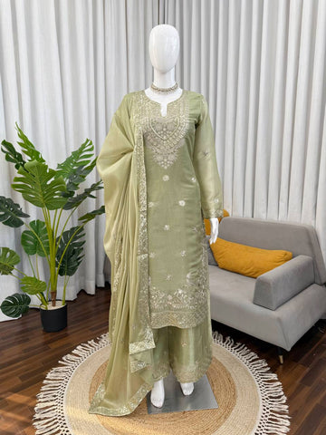 Amazing Green Jmc Silk Thread Work Plazo Suit
