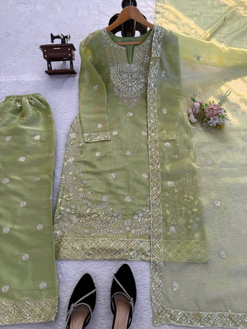 Amazing Green Jmc Silk Thread Work Plazo Suit