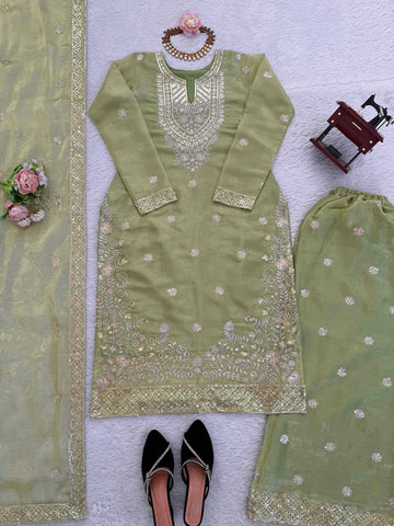 Amazing Green Jmc Silk Thread Work Plazo Suit